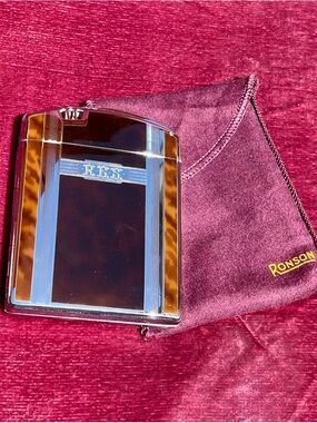 Ronson Vintage Metal Pocket Lighter - Brown & Chrome details